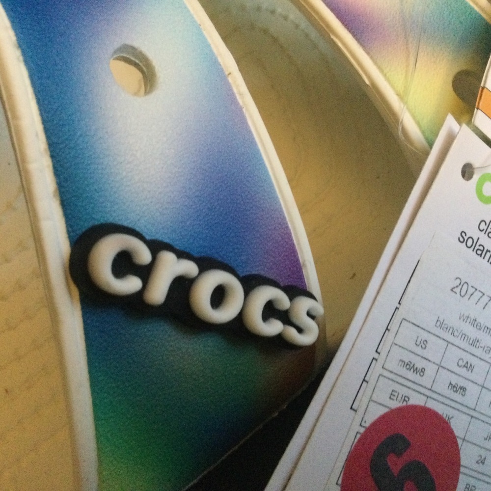 CROCS White Sandals with Iridescent Blue-Green Straps - Picture 5 of 10